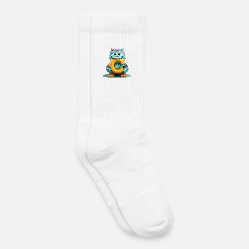 Bunter Monster mit Buchstabe C - Kinder Tennissocken - Weiß