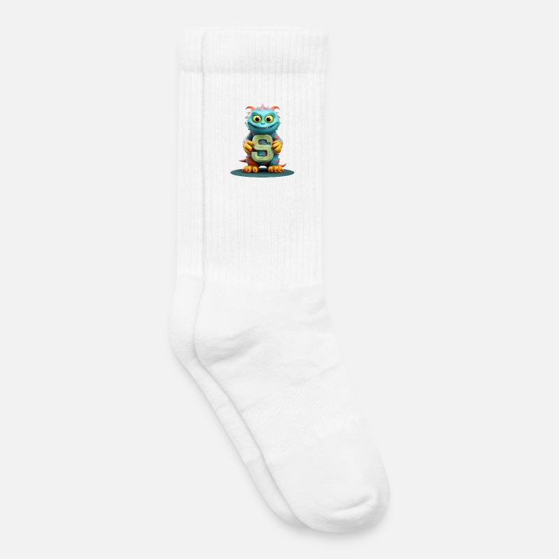 Buntes Monster mit Alphabet Buchstabe S - Kinder Tennissocken - Weiß