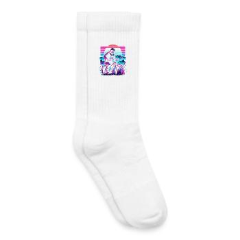 Synthwave Skeleton Biker Fatbike Retro Sunset - Kids Tennis Socks - white - Right