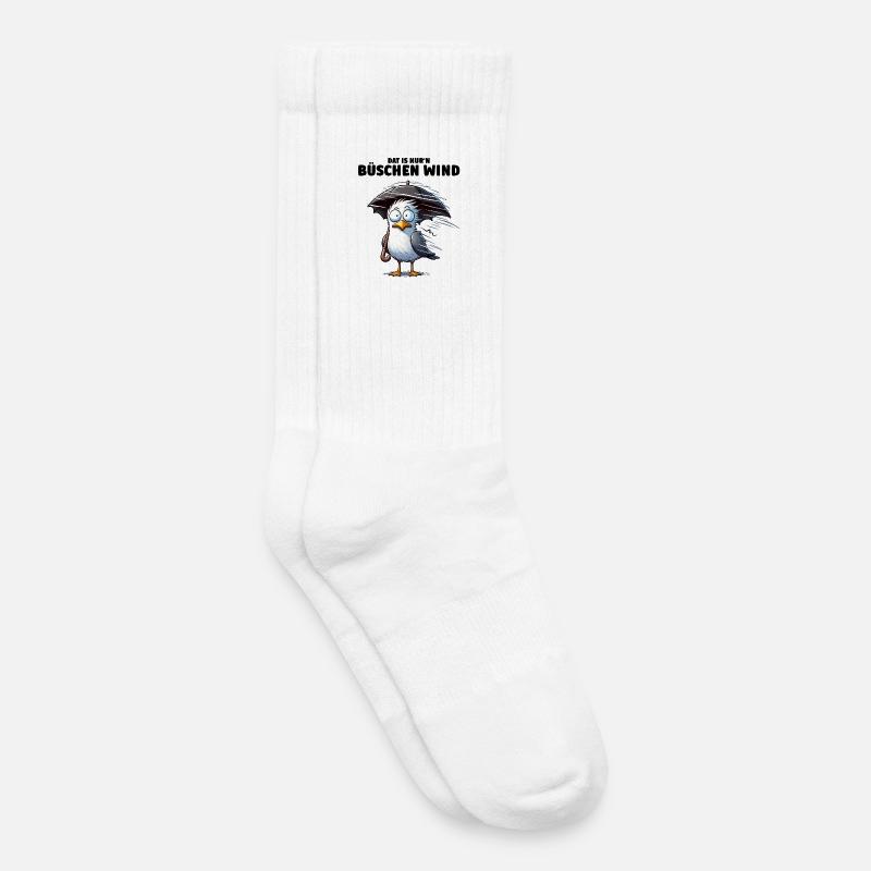 Möwe Sturm Schietwetter, Dat is nur'n büschen Wind - Kinder Tennissocken - Weiß