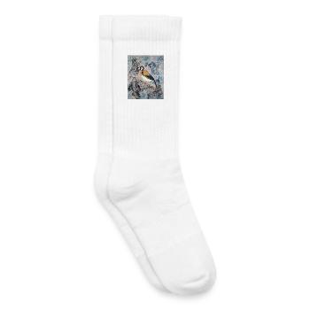 Acrylic painting with Stiglitz on tree branch - Kids Tennis Socks - white - Right