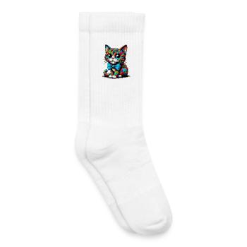 Katze mit Fliege - Kinder Tennissocken - Weiß - Rechts