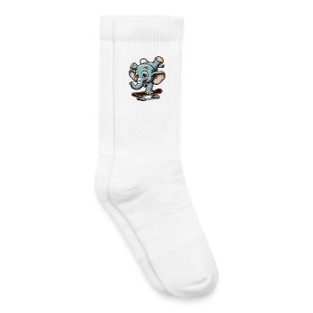 Éléphant de dessin animé bleu sur la planche à roulettes - Chaussettes de tennis bio enfant - blanc - Droite