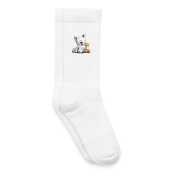 West Highland White Terrier Mit Kuscheltier - Kinder Tennissocken - Weiß - Rechts