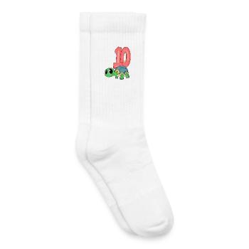 Motif Tortue 10ème Anniversaire - Dix - 10 ans - Chaussettes de tennis bio enfant - blanc - Droite