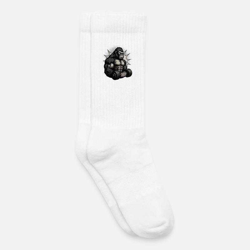 Strong Gorilla Force Pattern - Kids Tennis Socks - white