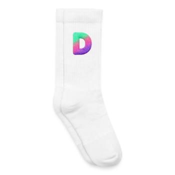 D - Lettre en aspect fourrure et dégradé de couleurs - Chaussettes de tennis bio enfant - blanc - Droite