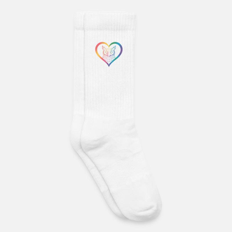 Regenbogen Eulen Herz Design - Kinder Tennissocken - Weiß