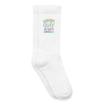 Motif de voyage d'une fille avec des couleurs pastel - Chaussettes de tennis bio enfant - blanc - Droite