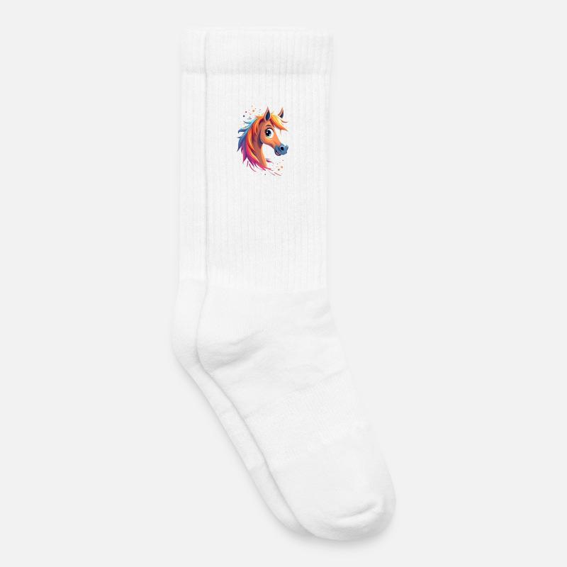 Buntes Pferd mit Regenbogenmähne - Kinder Tennissocken - Weiß