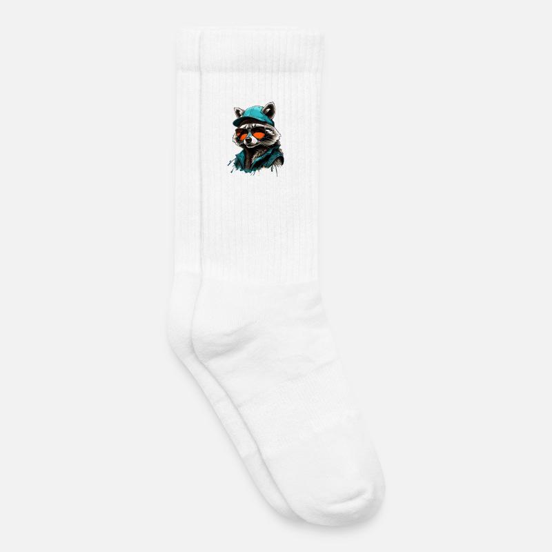 Cooler Waschbär mit Sonnenbrille und Cap - Kinder Tennissocken - Weiß