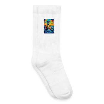 Lebendiger Buddha im Sonnenuntergang am Meer - Kinder Tennissocken - Weiß - Rechts