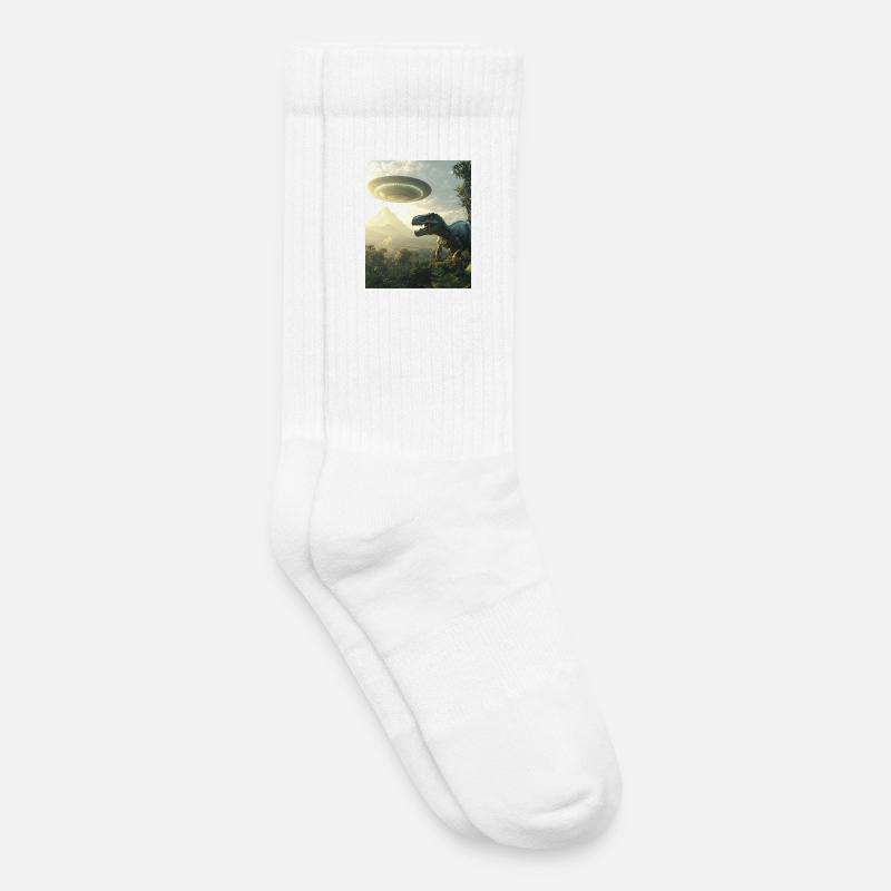 T-Rex Selfie mit UFO - Kinder Tennissocken - Weiß