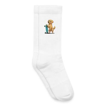 Golden Retriever with Skateboard Illustration - Kids Tennis Socks - white - Right