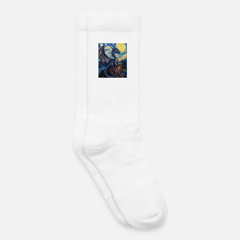 Drache Drachen Dragon Van Gogh Style Starry Night - Kinder Tennissocken - Weiß