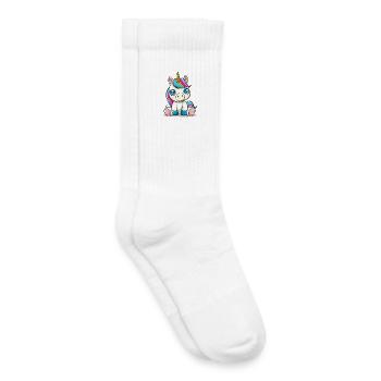 Dessin animé licorne coloré sur tissu câlin - Chaussettes de tennis bio enfant - blanc - Droite