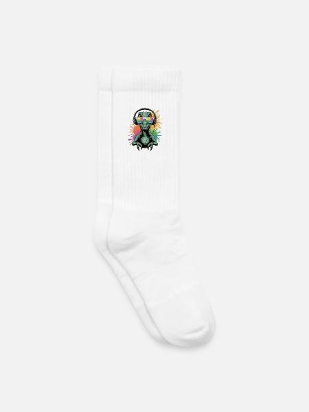 Dino Velociraptor DJ Neon Splash Festival Party - Kinder Tennissocken - Weiß