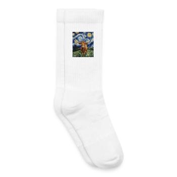 Longhorn Cow Cows Bull Van Gogh Starry Night - Kids Tennis Socks - white - Right