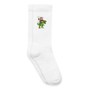 Panda Cowboy chevauchant T-Rex Dinosaure - Chaussettes de tennis bio enfant - blanc - Droite