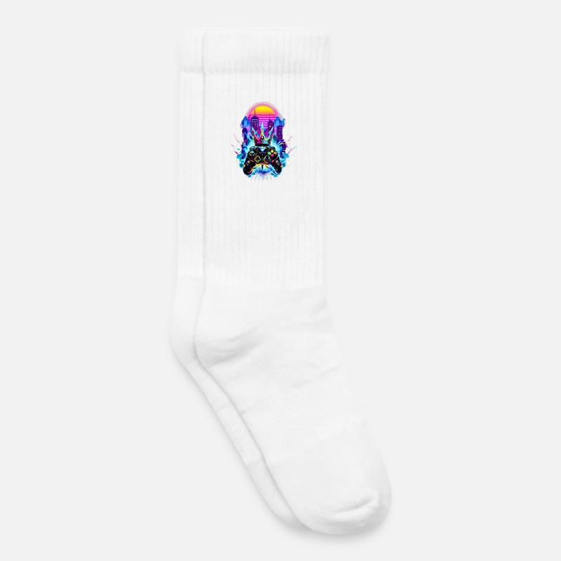 Gaming King Retrowave Controller Neon 80s Stadt - Kinder Tennissocken - Weiß