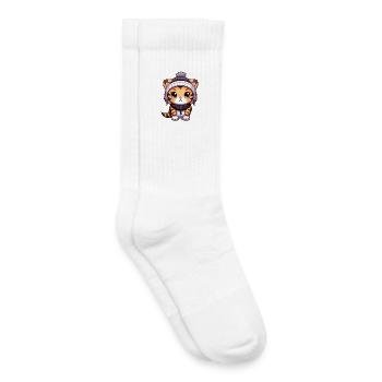 Tigre Hiver Animal Bébé Bande Dessinée - Chaussettes de tennis bio enfant - blanc - Droite