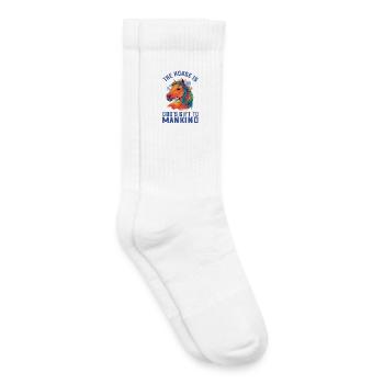 Colorful Horse Illustration in Watercolor Horses Fan - Kids Tennis Socks - white - Right
