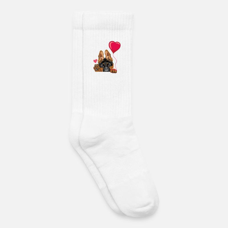 Winkender Deutscher Schäferhundwelpe mit Luftballon - Kinder Tennissocken - Weiß