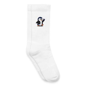 Rocker Penguin in Leather Jacket Giving Devil Horn - Kids Tennis Socks - white - Right