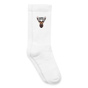 Deer with Antlers and Sunglasses Merry Christmas - Kids Tennis Socks - white - Right