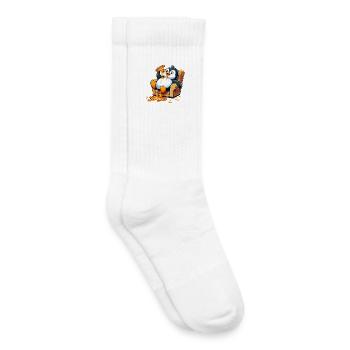 mignon pingouin dessin animé pizza nourriture se détendre paresser - Chaussettes de tennis bio enfant - blanc - Droite