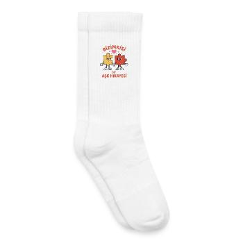 Bizimkisi Puzzle Love Story - Türk Liebe Design - Kids Tennis Socks - white - Right