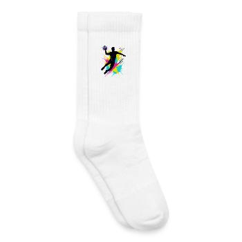 Handball Spieler Splash, bunter Sprungwurf, Action - Kinder Tennissocken - Weiß - Rechts