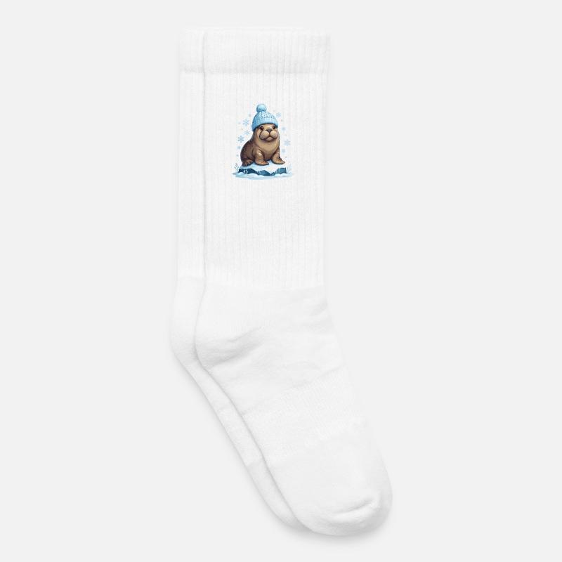 Winter-Seelöwe mit blauer Mütze - Kinder Tennissocken - Weiß