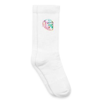 Colorful monkey head in pop art line style - Kids Tennis Socks - white - Right