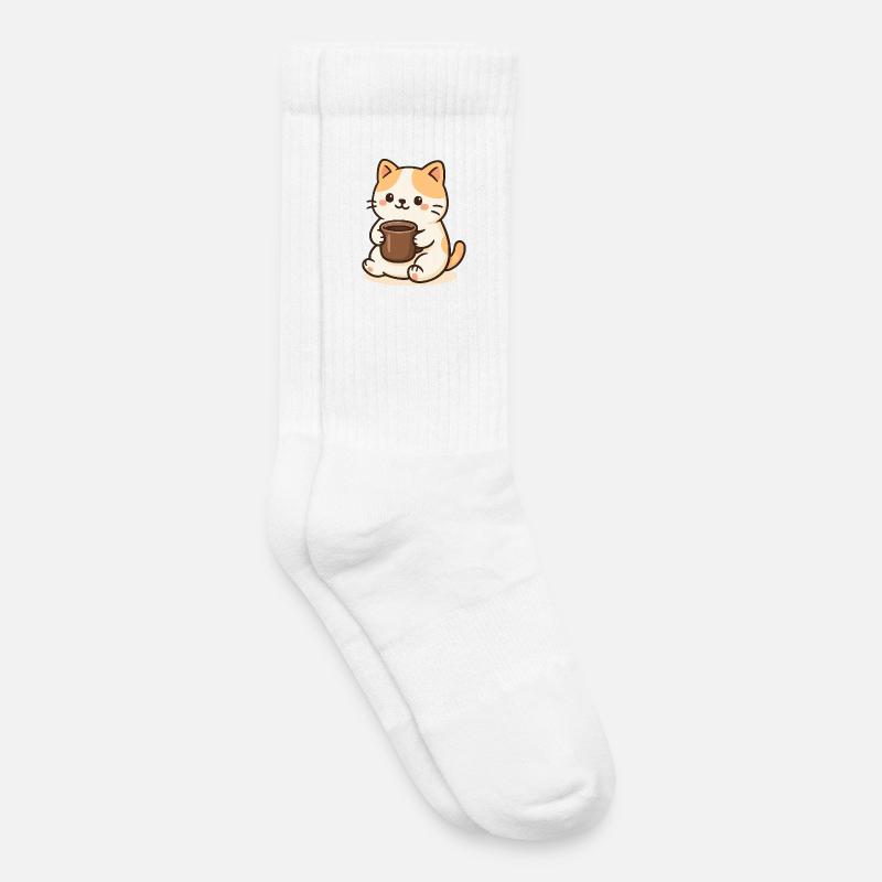 Cat with Cup - Kinder Tennissocken - Weiß