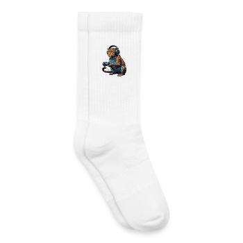 Jeux vidéo avec les animaux Jeux vidéo Léopard drôle - Chaussettes de tennis bio enfant - blanc - Droite