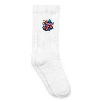Tropical Blossoms and Mountain Landscape - Kids Tennis Socks - white - Right