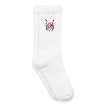 Cat portrait with floral accent - Kids Tennis Socks - white - Right