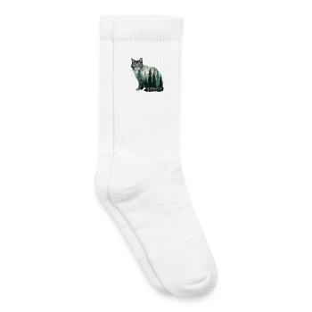 Un chat de la forêt peint à l’aquarelle Chat de la forêt - Chaussettes de tennis bio enfant - blanc - Droite