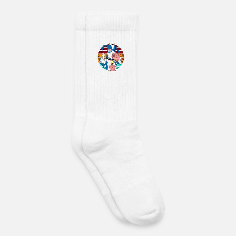 Kuh mit Mittelfinger im Regenbogen - Kinder Tennissocken - Weiß
