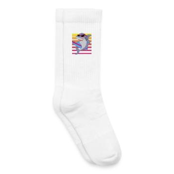Retro Surfing Shark With Sunglasses Graphic - Kids Tennis Socks - white - Right