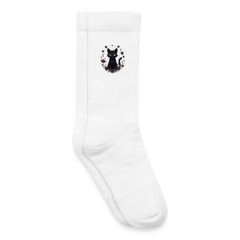 Moon Night Cat Flower Circle - Kids Tennis Socks - white - Right