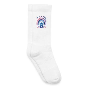 Anniversaire 8 Fille Arc-en-ciel Huit ans - Chaussettes de tennis bio enfant - blanc - Droite