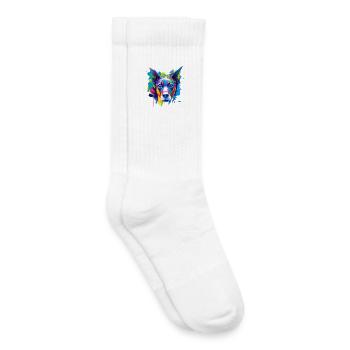 Doberman Pinscher Pop Art Buntes Hundegesicht - Kinder Tennissocken - Weiß - Rechts