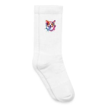 Art éclaboussant coloré de chien en corgi gallois de Pembroke - Chaussettes de tennis bio enfant - blanc - Droite
