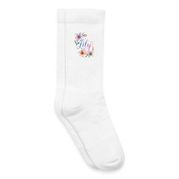Fleurs aquarelles de lys - Chaussettes de tennis bio enfant - blanc - Droite