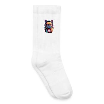 Französische Bulldogge Frenchie mit Kopfhörern - Kinder Tennissocken - Weiß - Rechts