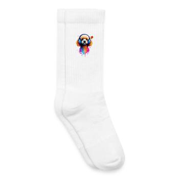 Poodle dog with headphones - Kids Tennis Socks - white - Right
