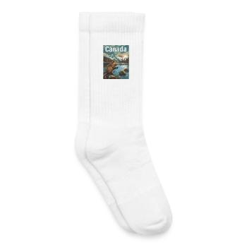 Merveilles naturelles du Canada Paysage au bord du lac avec des castors - Chaussettes de tennis bio enfant - blanc - Droite