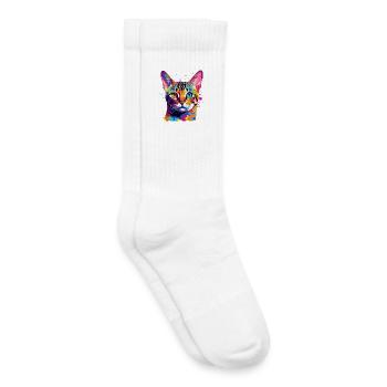 Bunte Bengal-Katzengesicht-Splash-Art - Kinder Tennissocken - Weiß - Rechts